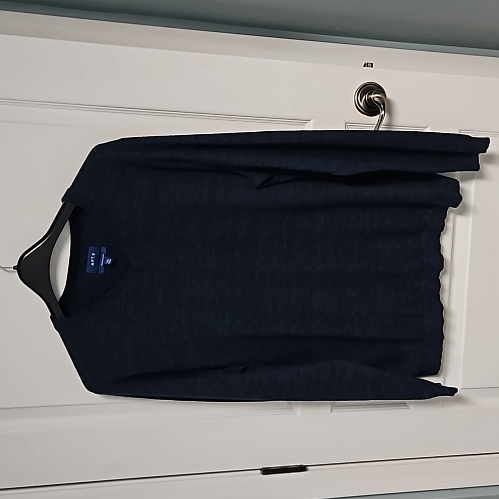 APT 9 V-Neck Pullover Sweater Merino Wool Blend Blue Big & Tall Mens XLT